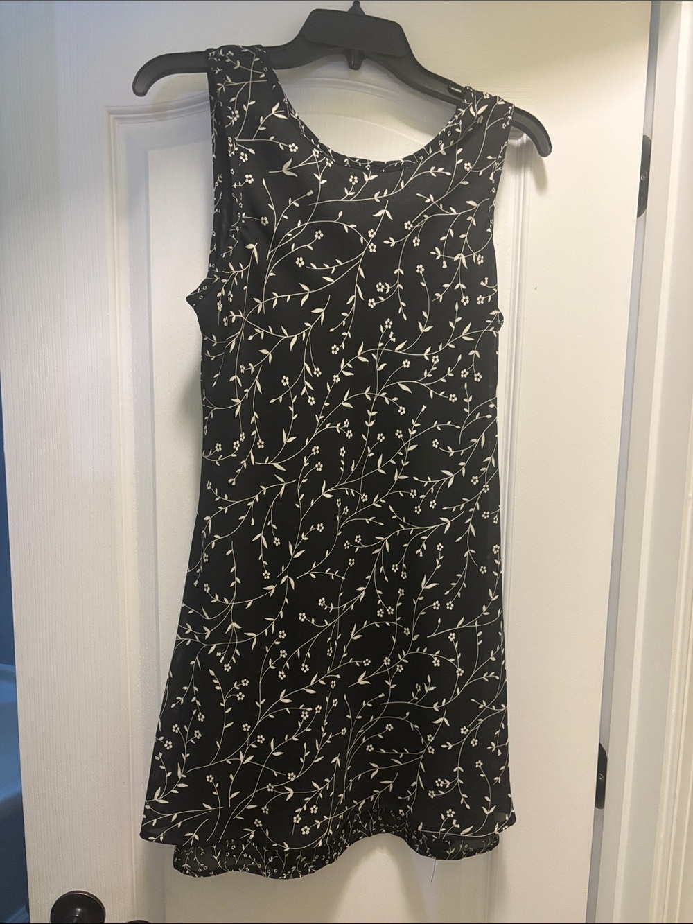 City Triangles Black Mini Dress with White Vine Print
